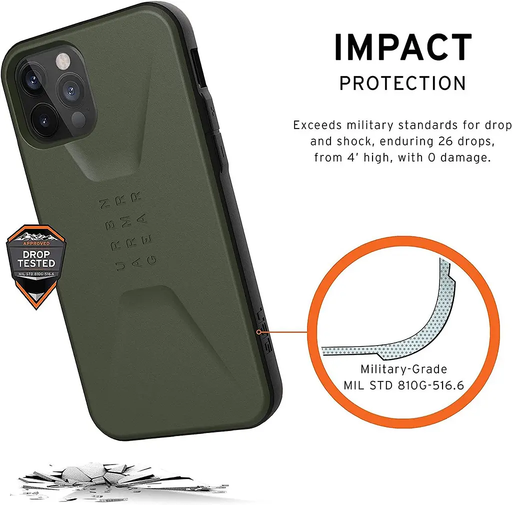 Чохол протиударний UAG Civilian 11235D117272 (Original) для iPhone 12/12 Pro (6.1") Olive Drab - фото 2