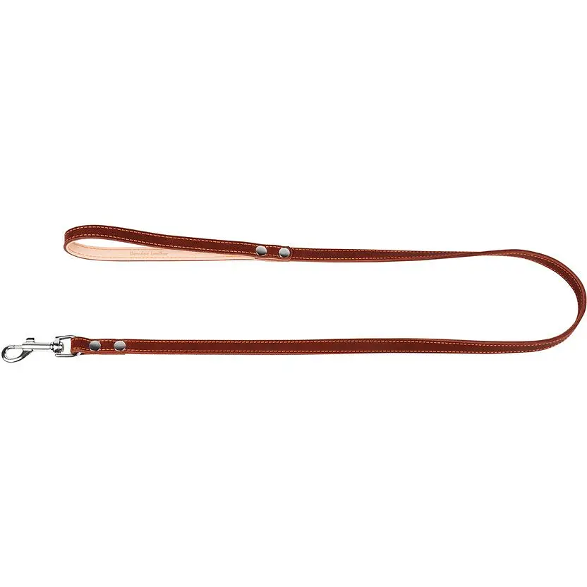 Повідець для собак Collar, подвійний, з прошивкою, шкіряний, 122х1,6 см, коричневий - фото 2