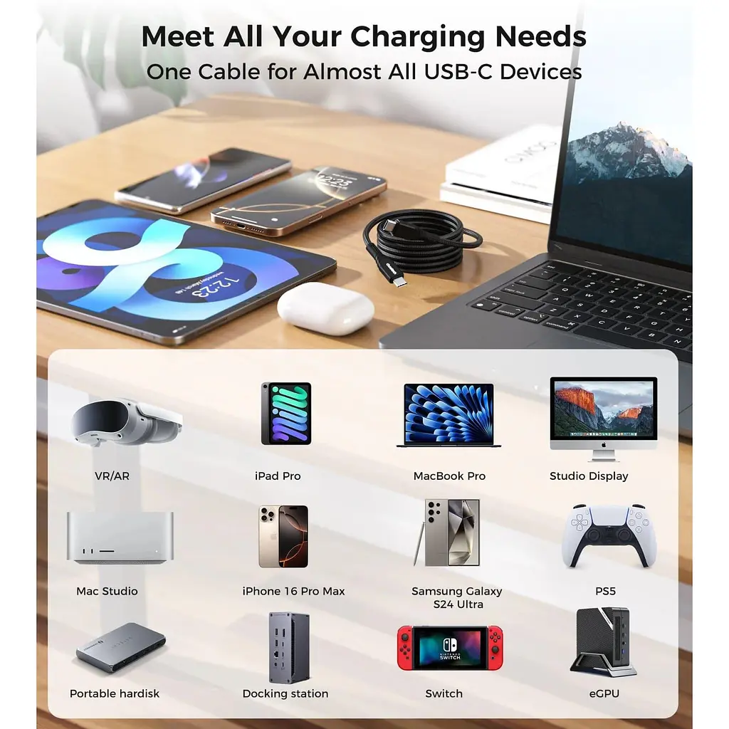 Кабель Choetech XCC-1008,USB 2.0, Power Delivery (PD), до 100 Ватт C-тато/C-тато, 1.8 м. (XCC-1008) - фото 6
