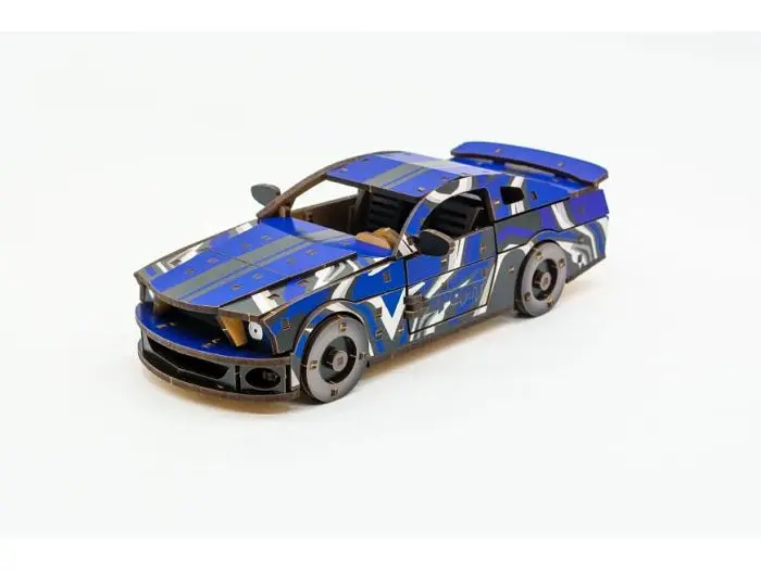 Дерев'яний 3D конструктор Muscle car GT, Puzzleоk (Puz-00642), 162 дет. (синя) - фото 4