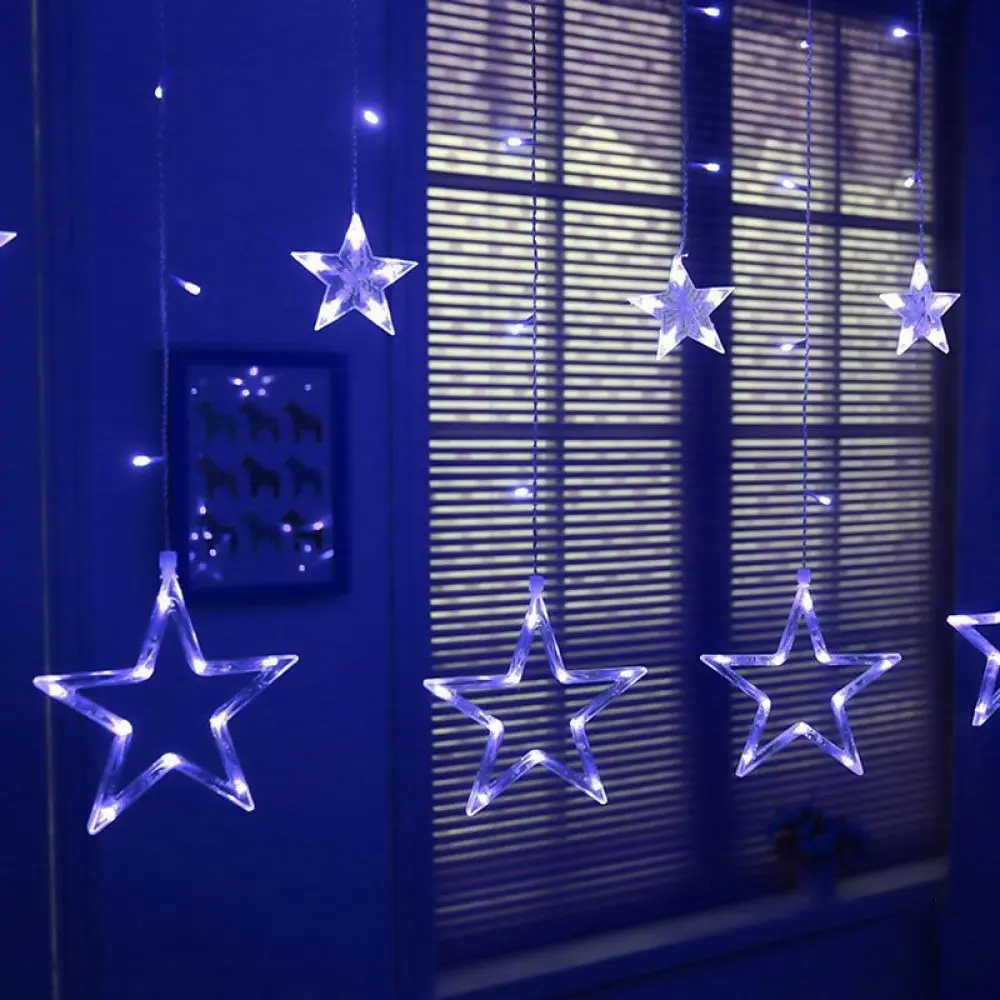 Гирлянда светодиодная Star Curtain 4.2 м 100 LED, штора звезды синяя, новогодняя бахрома для дома - фото 3