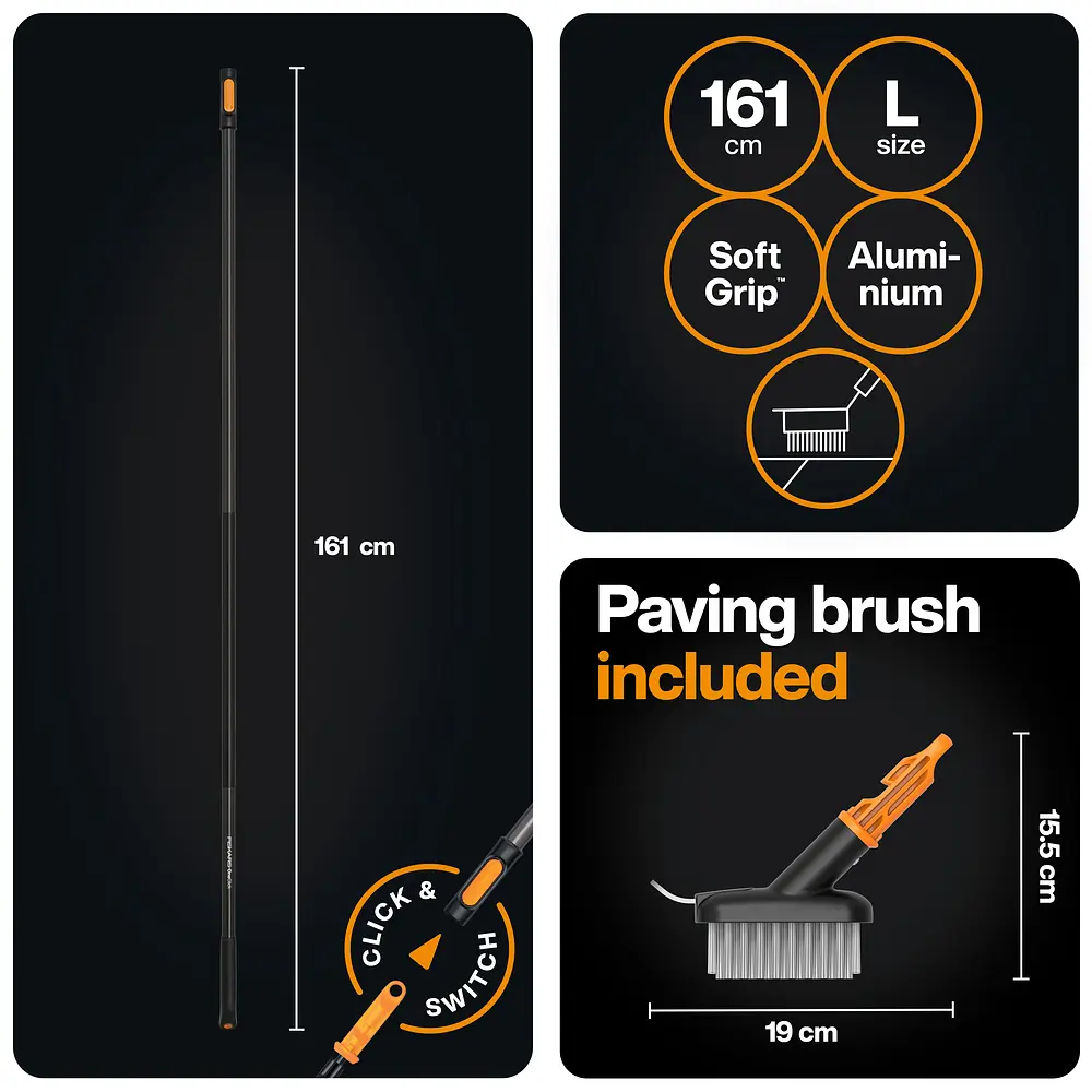 Щітка металева для щілин Fiskars OneClick 9,5 см + ручка L, 161 см (1080719) - фото 3