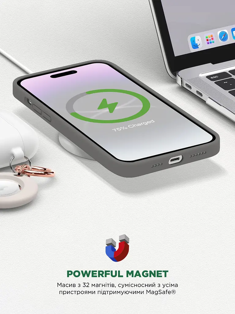 Силиконовый чехол с MagSafe для Apple iPhone 15, ICON2 MagCase, серый, противоударный, панель с мягкой подкладкой, защита всего корпуса, поддержка беспроводной зарядки, совместим с защитными стеклами и пленками, ArmorStandart (ARM72730) - фото 9