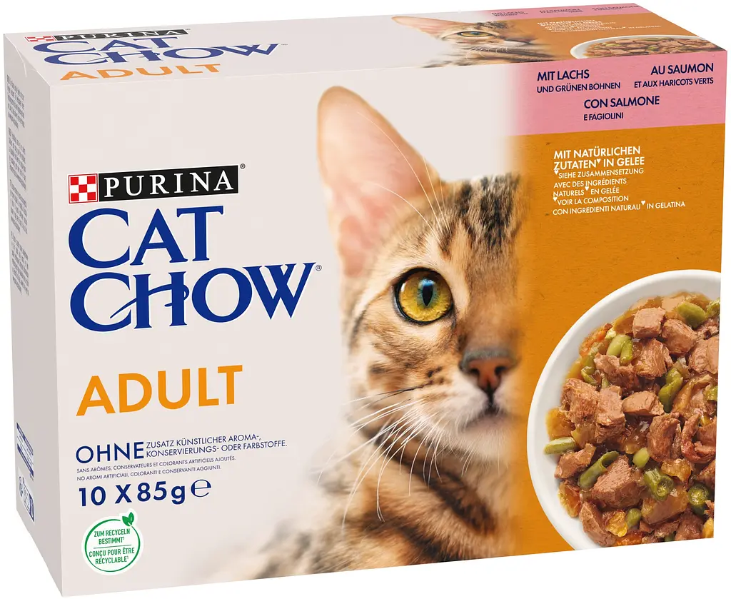 Уценка. Набор влажного корма для кошек Purina Cat Chow Adult с лососем и зеленой фасолью 85 г х 10 шт. - фото 2