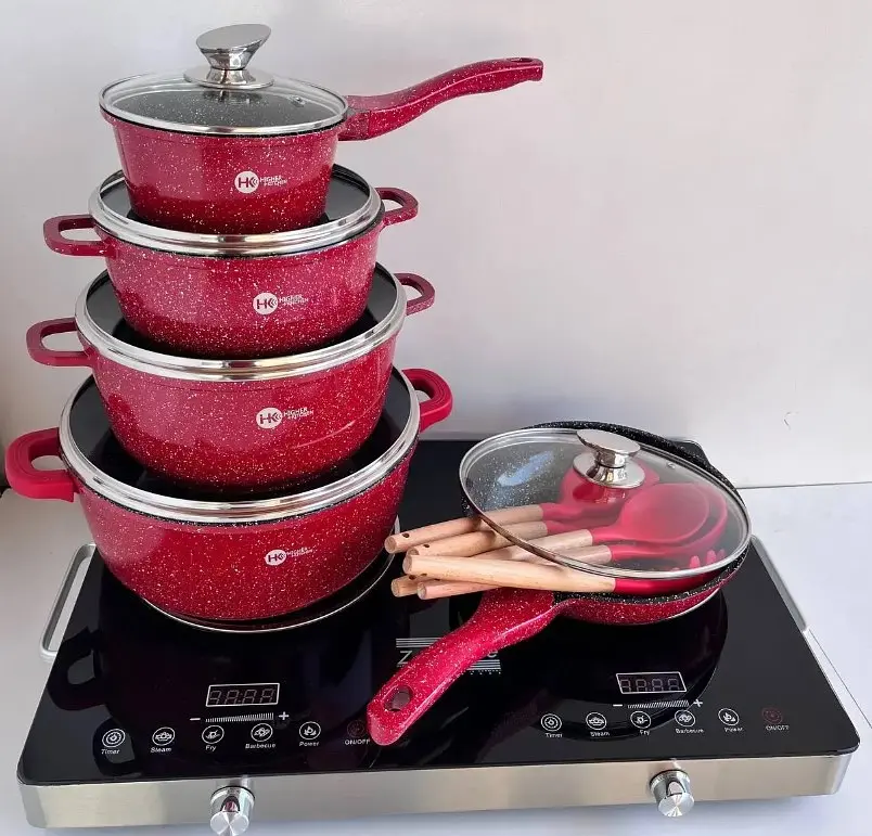 Набір посуду Higher Kitchen HK-305 17 предметів з кришками з гранітним покриттям, каструлі, ківш, сковорода - фото 3