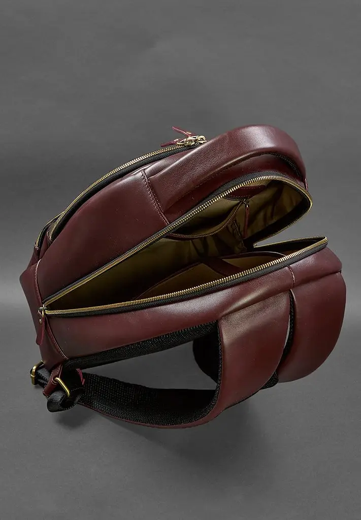 Кожаный рюкзак бордовый краст - фото 8