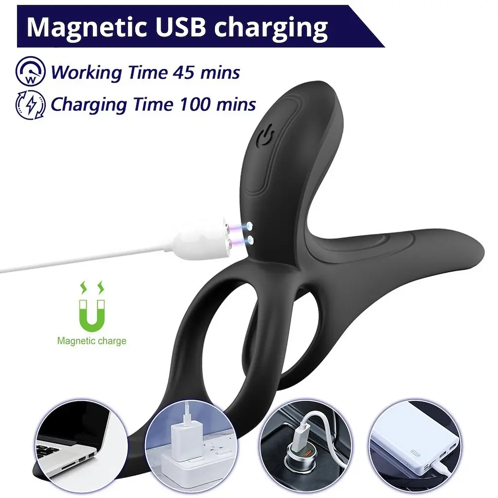 Вібраційне кільце - Erospace Men’s Play Vibrating Cock Ring With Clitoral & Taint Stimulation B11 - фото 2