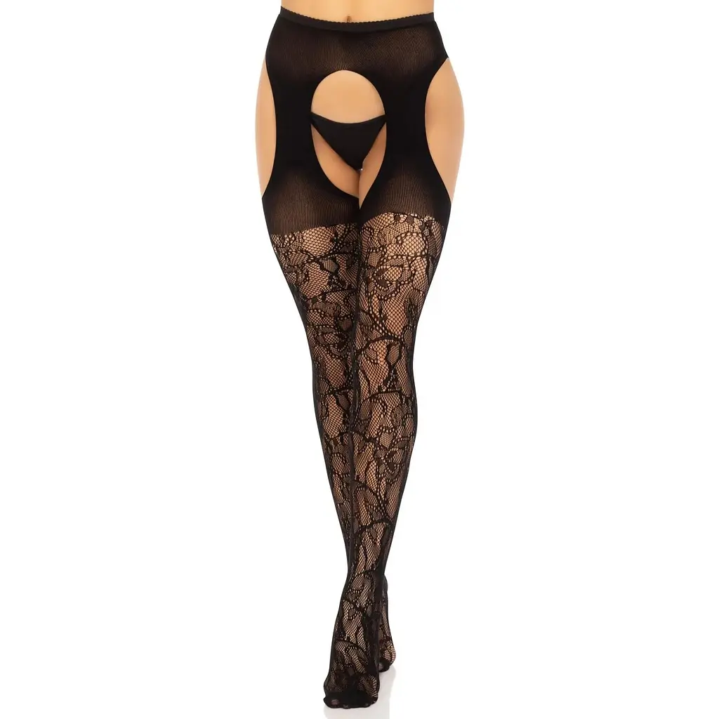 Чулки Leg Avenue Eyelet lace suspender hose Black One Size - фото 5