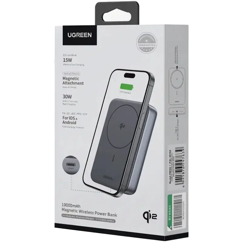 УМБ Ugreen Magnetic Wireless 10000mAh 30W QI2 USB-C In/Out (PB761) Black - фото 5