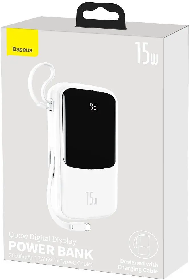 Внешний аккумулятор Baseus Qpow 20000 mAh со встроенным кабелем Type-C PPQD-G02 белый - фото 5