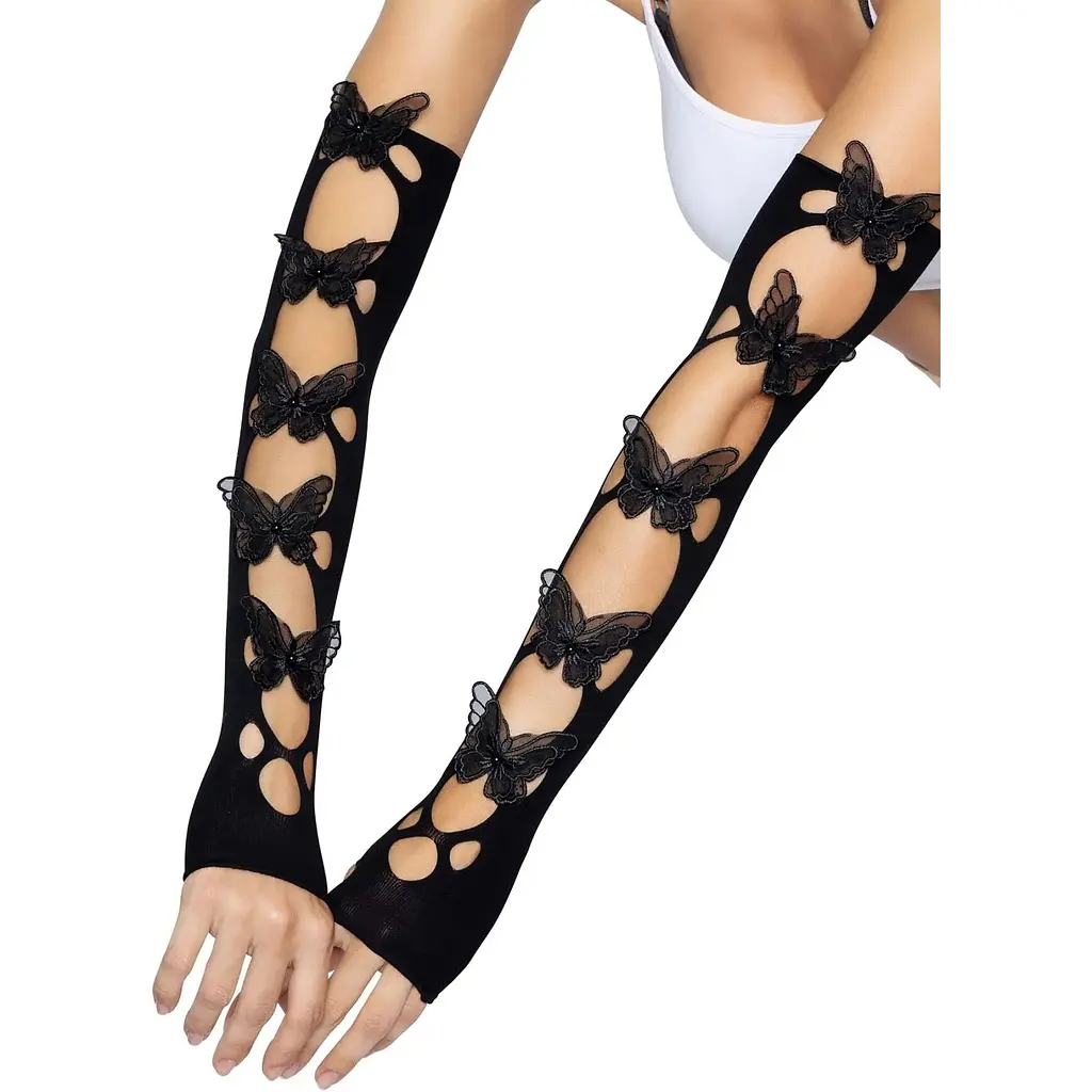 Митенки Leg Avenue Butterfly applique arm warmers Black, бабочки - фото 2