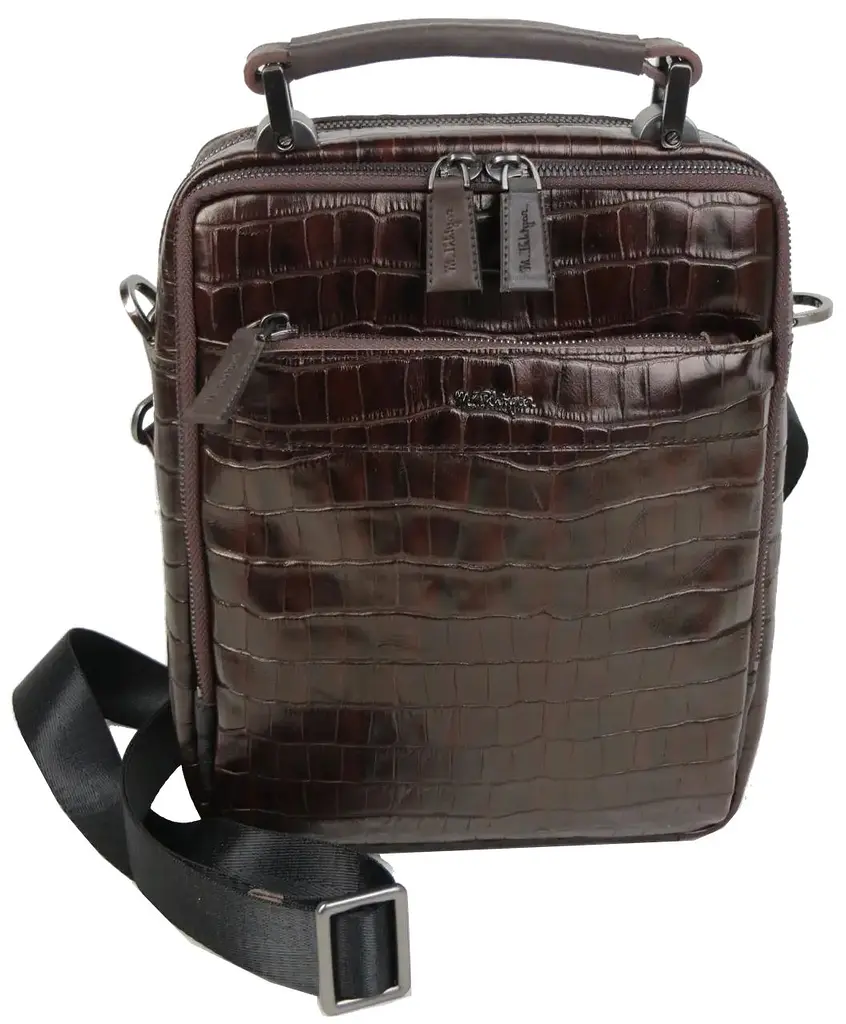 Шкіряна чоловіча сумка Mykhail Ikhtyar 20х25х7 см Коричневий (45033 croco brown)