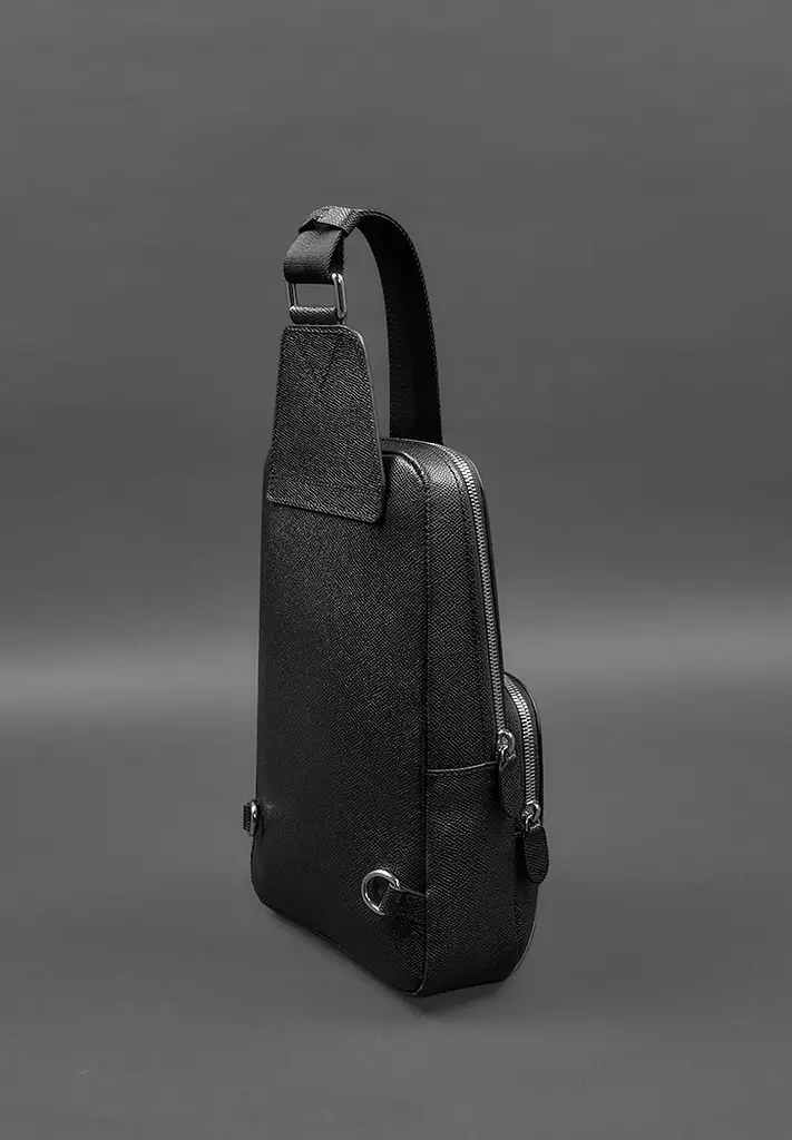 Кожаный мужской рюкзак (сумка-слинг) на одно плечо черный Saffiano - фото 5