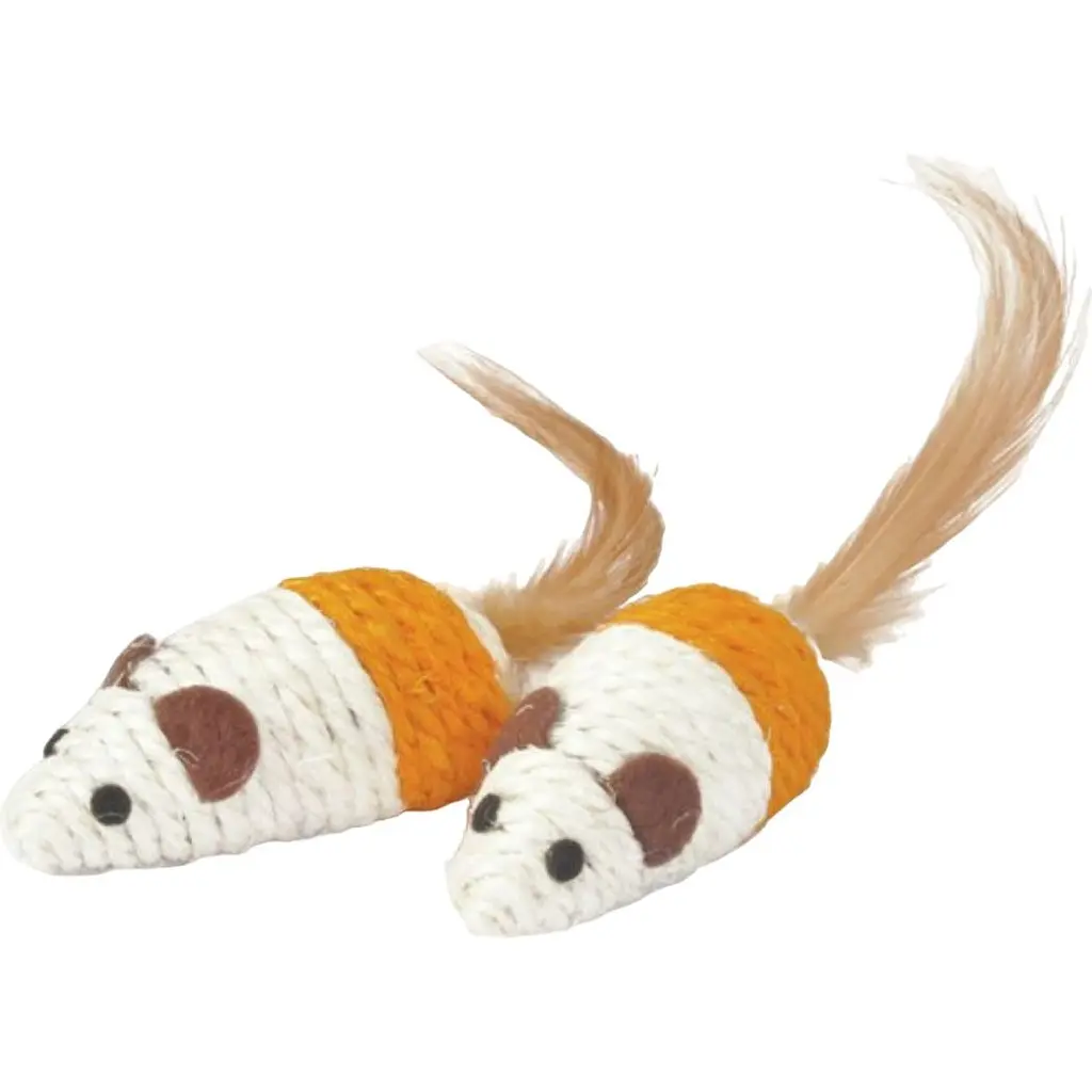 Игрушка для кошек Camon Мышка, с перьями, сизаль, 2 шт. - фото 2