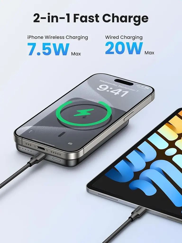 Магнітна портативна батарея Ugreen 10000 мАг, PD 20W, бездротова зарядка для iPhone - фото 2
