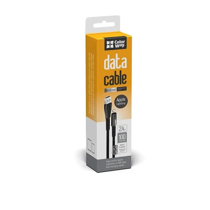 Кабель ColorWay USB - Lightning (M/M), 2.4 А, Zinc Alloy + Led, 1 м, Black (CW-CBUL035-BK) - фото 6
