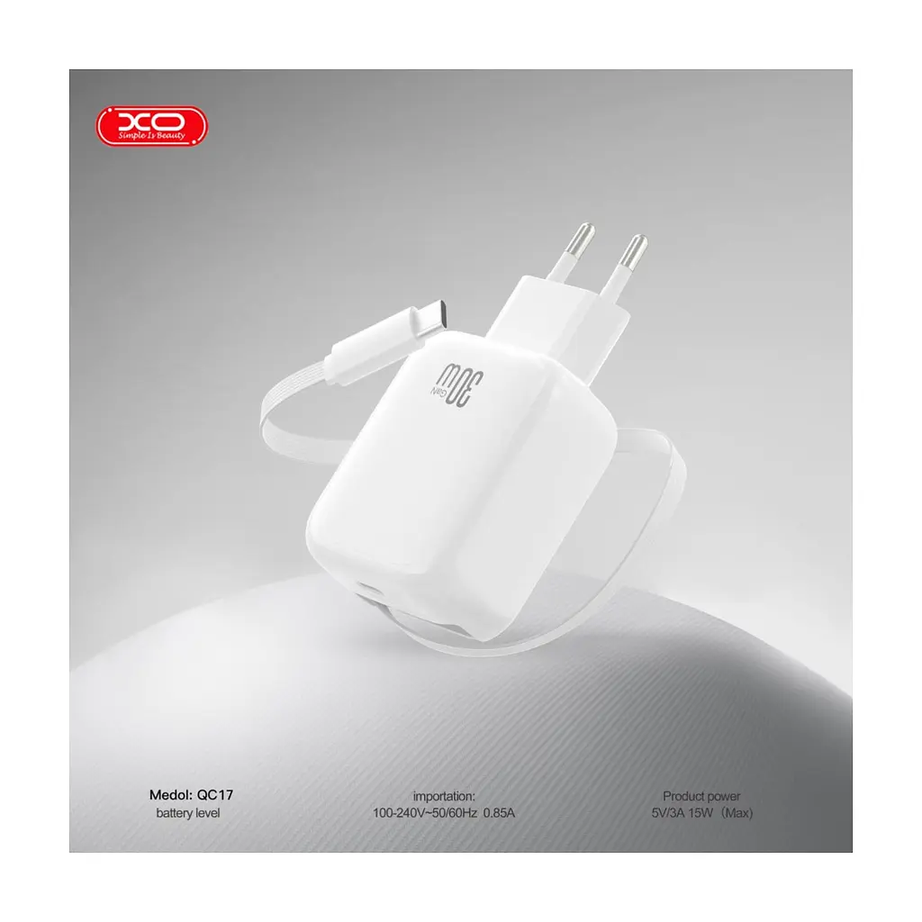 Зарядний пристрій XO 1xUSB-C PD30W GaN + cable USB-C to USB-C (XO-QC17) - фото 5