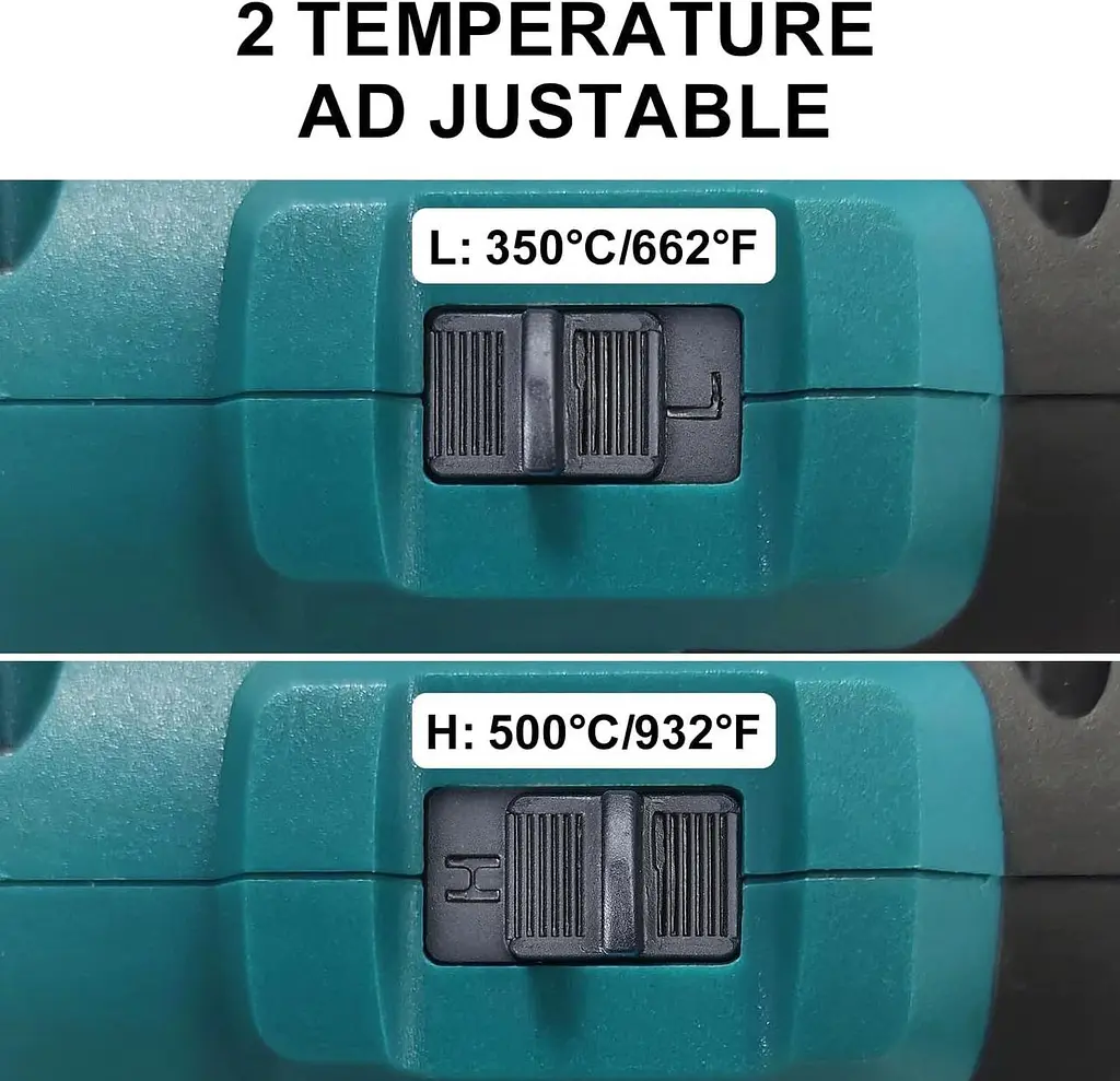Беспроводной термофен, совместимый с аккумулятором Makita 18V LXT, 3 насадки, 2 температурных режима, максимальная температура - фото 4
