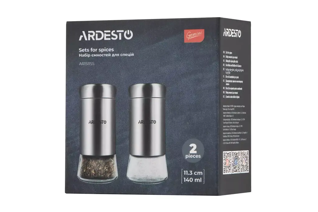 Набір ємностей для спецій Ardesto Gemini 2x140 мл нержавіюча сталь прозорий (AR1511SS) - фото 2