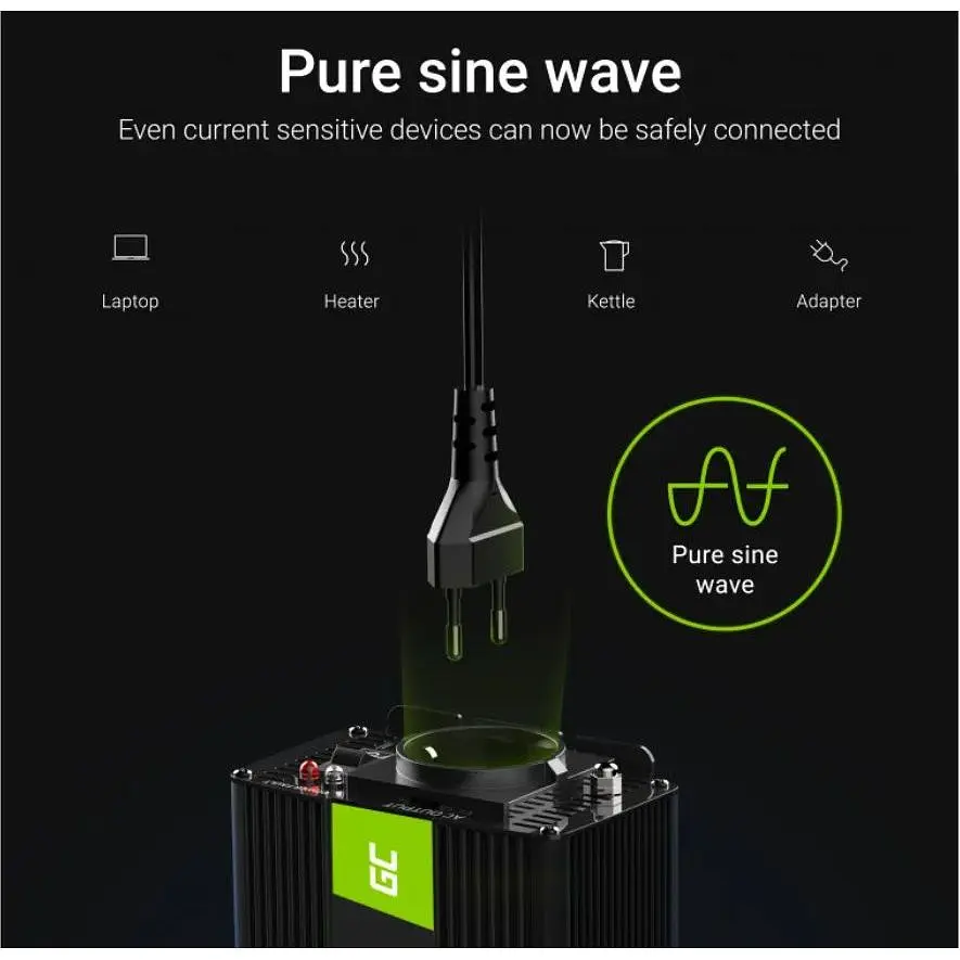 Перетворювач напруги інвертор Green Cell 12V на 230V 300W/600W Чистий синус (INV05DE) - фото 6