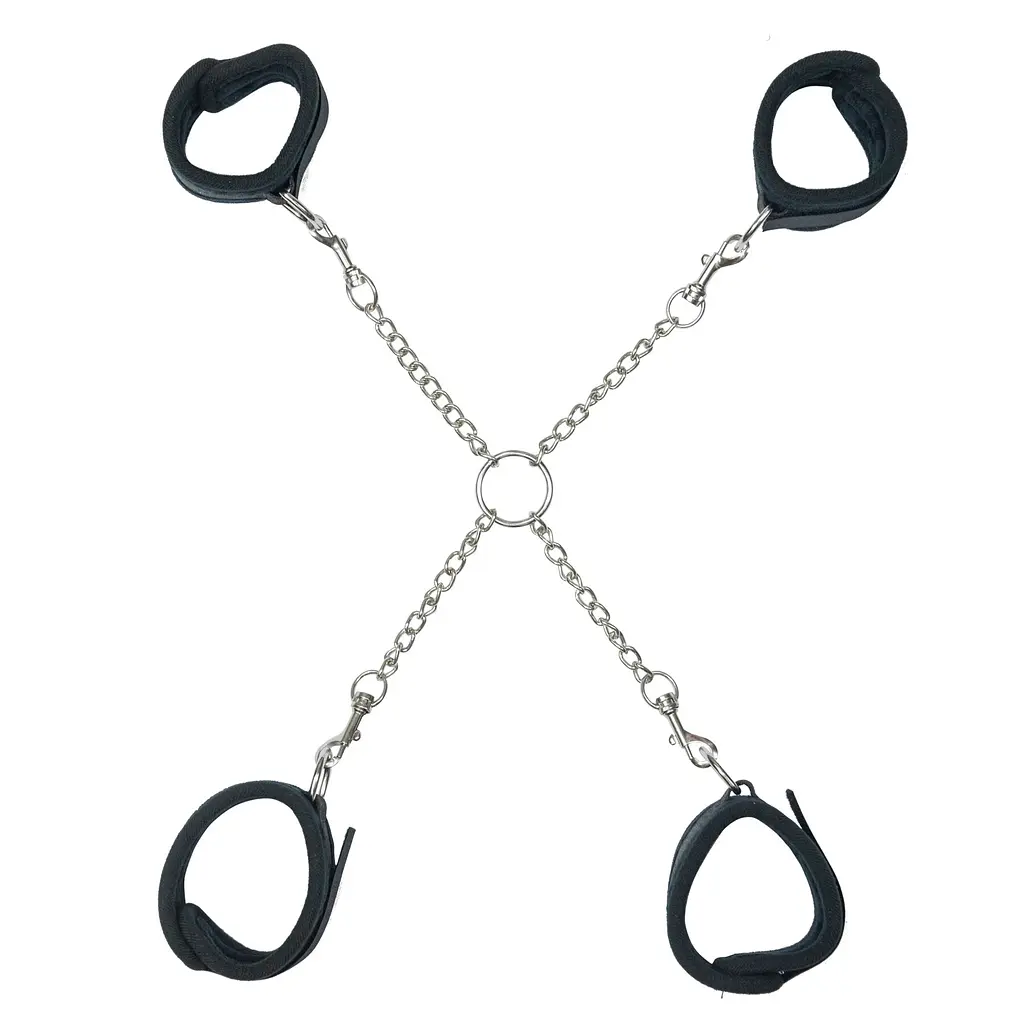 Хрестовина Punishment – Hog-Tie – Black, наручники + поножі на ланцюжку
