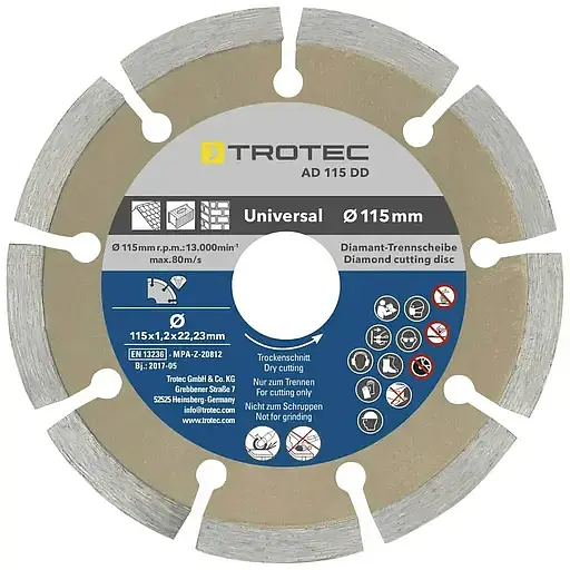 Набор отрезных алмазных дисков Trotec 110/115 х 22.23 х 1.2 мм (DAS302830) - фото 3