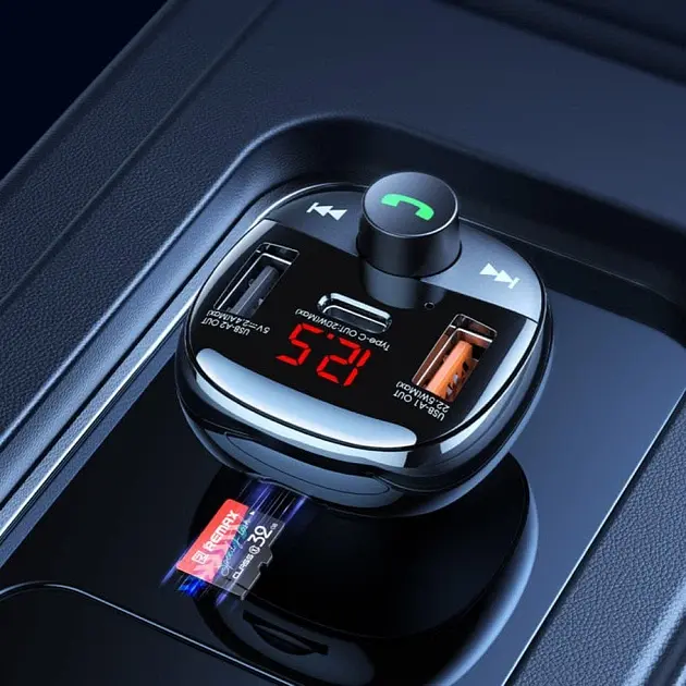 АЗП з FM-модулятором REMAX Lodi Series All-in-One 54.5W PD+QC 2A+1C Fast Car Charge RCC331 Black - фото 3