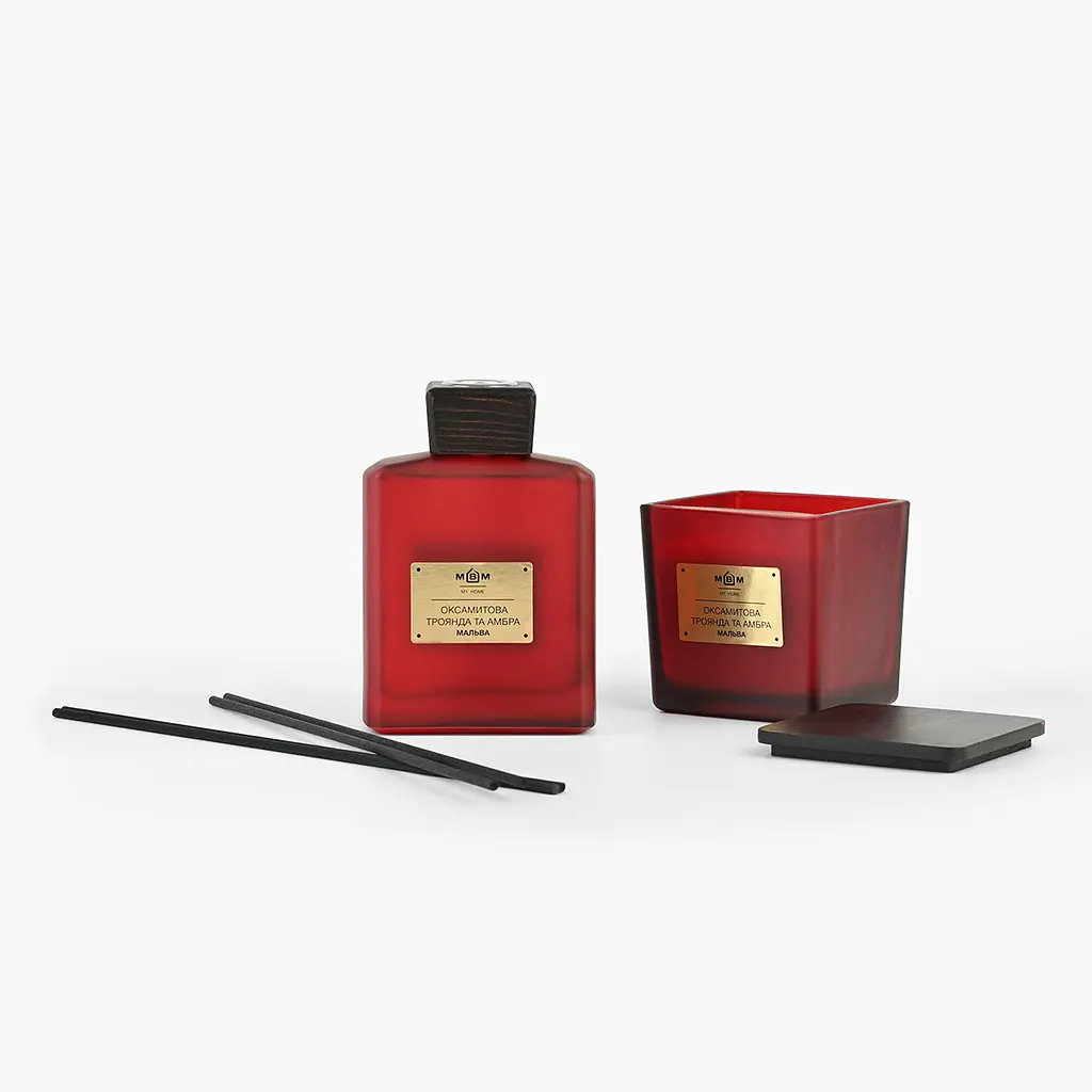 Свічка ароматична МВМ My home Мальва оксамитова троянда та амбра 80х80 мм червона (FR-12) - фото 3