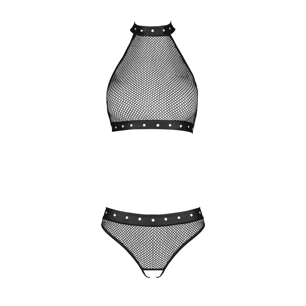 Білизна з відкритим доступом Passion MOONLIGHT SET S/M black, топ, стрінги - фото 3
