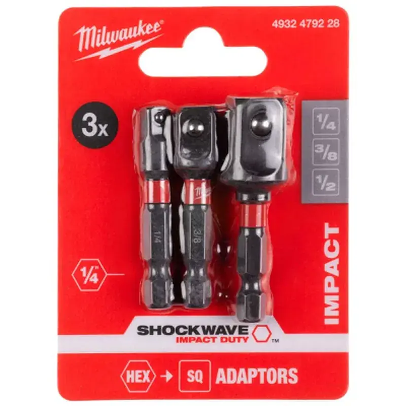 Адаптер для інструменту Milwaukee 1/4" HEX на квадрати 1/4", 3/8", 1/2" (4932479228) - фото 3
