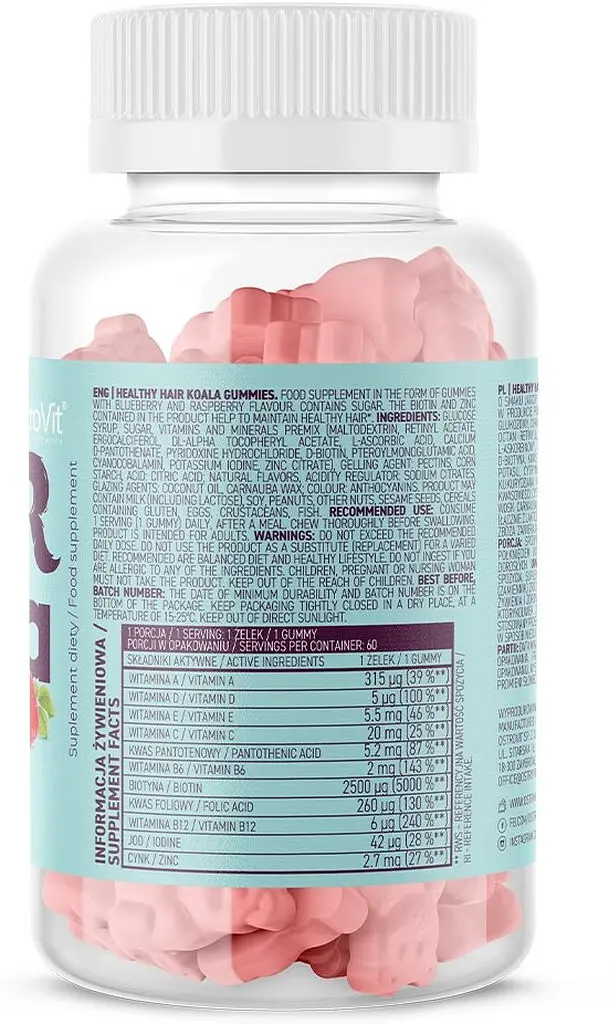 Вітаміни та мінерали OstroVit Healthy Hair Koala Gummies, 60 желейок - фото 2