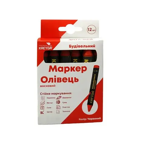 Маркер для розмітки - Універсальна крейда воскова, червоний, 12шт. CW606316 - фото 2