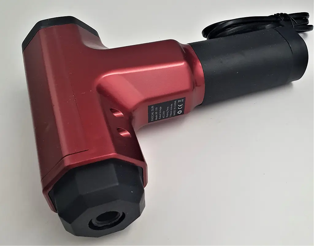 М'язовий масажер для тіла ручний 220V портативний 4 насадки Fascial Gun RF-709 червоний - фото 4