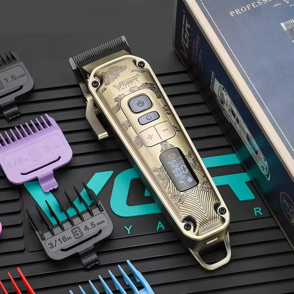 Машинка для стрижки волосся VGR V-005 акумуляторна 8 насадок 2600mAh 8W Gold - фото 3