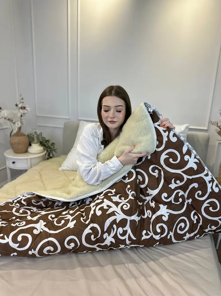 Ковдра євро відкрита зимова з вовни Leri Max 21512 195х210 см коричнева - фото 10
