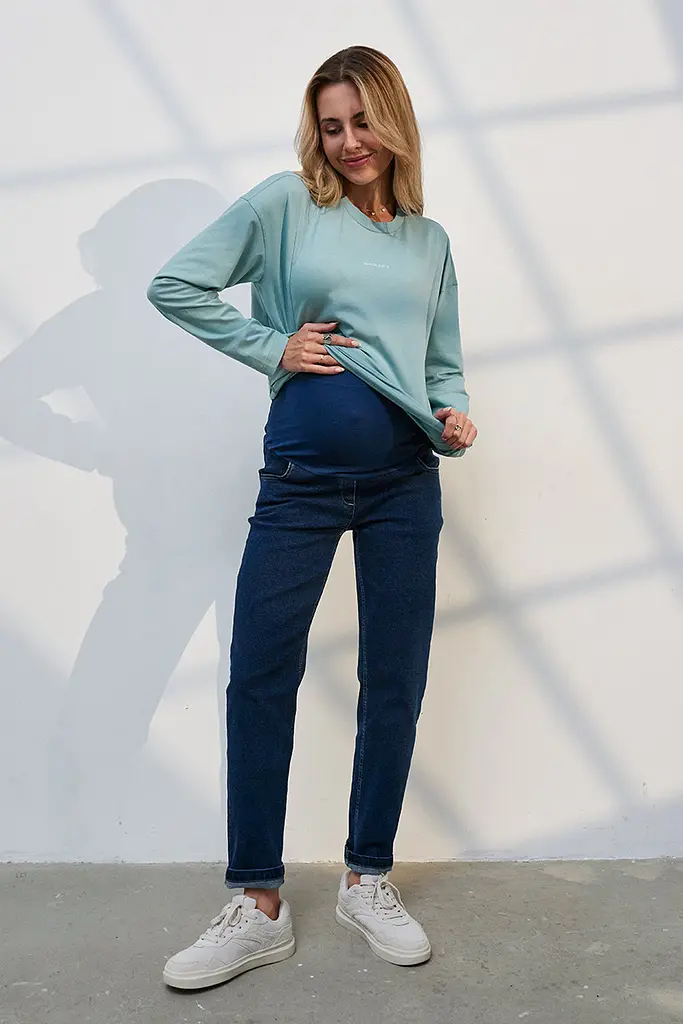Джинси для вагітних Mom Fit для майбутніх мам з регульованим поясом S (44) Leyton Юла Мама синій - фото 4