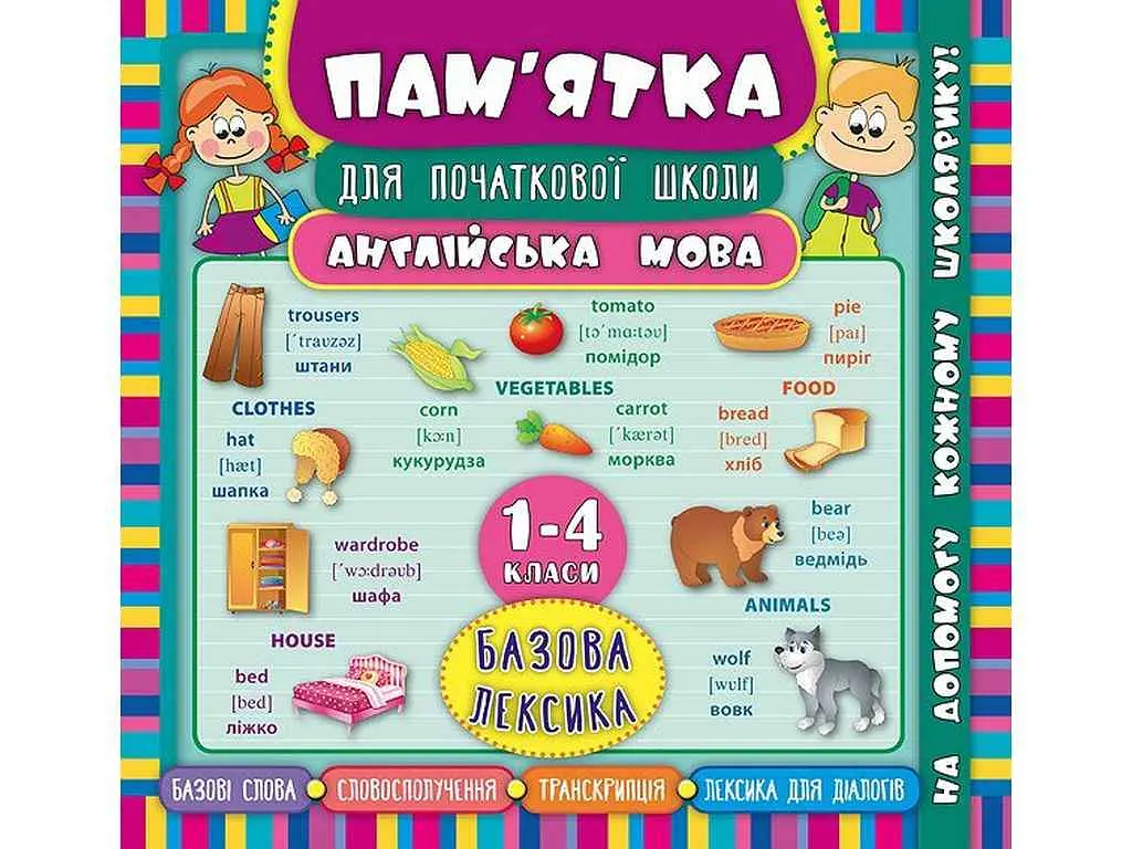 Пам’ятка для початкової школи УЛА Англійська мова Базова лексика 1-4 класи арт.20409
