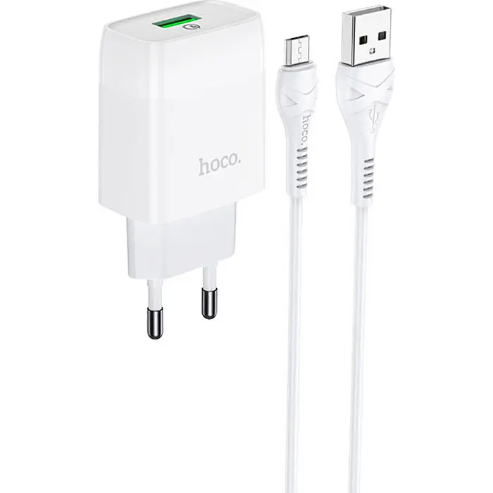 МЗП Micro USB 18W/3A/QC3.0 C72Q Hoco white - фото 2