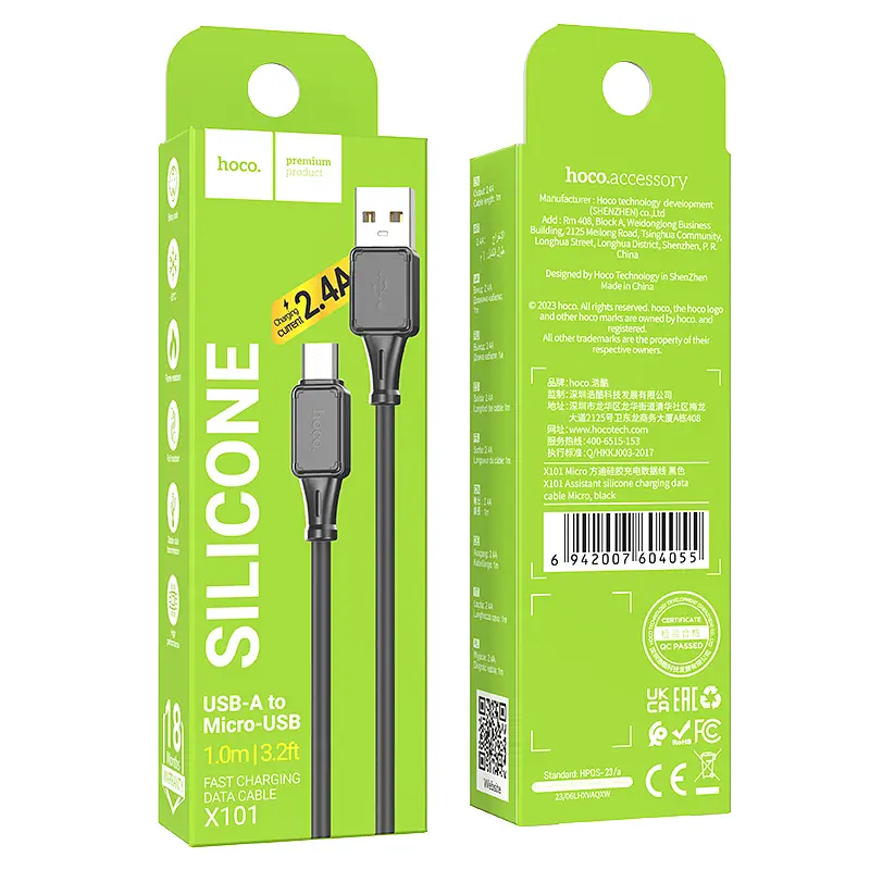 Кабель Hoco X101 Assistant silicone charging data cable Micro Black - фото 2