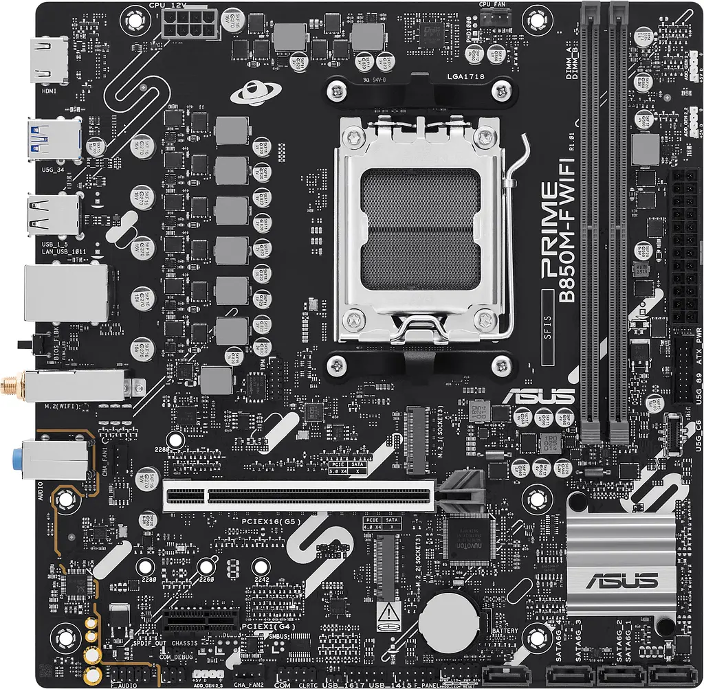 ASUS Материнська плата PRIME B850M-F WIFI sAM5 B850 2xDDR5 M.2 HDMI Wi-Fi BT mATX