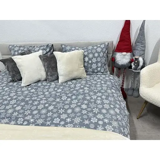 Комплект постільної білизни Ecotton полуторний 15501 Сніжинка на сiрому (24260) - фото 3