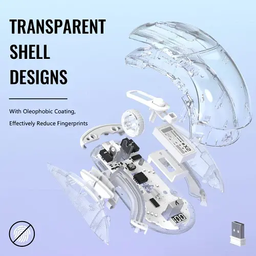 Миша бездротова Attack Shark X2 Pro + док-станція, Transparent White, Bluetooth 5.2 / USB 2.4GHz / Type-C, оптична (сенсор PixArt PAW3212), 1200 - 4000 dpi, RGB підсвічування, 5 кнопок, акумулятор 800 mAh - фото 5