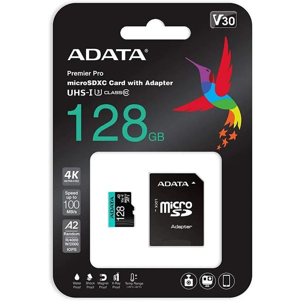 Карта пам'яті ADATA MicroSDXC Premier Pro 128Gb UHS-1 A2 V30S + SD адаптер (AUSDX128GUI3V30SA2-RA1) [162343] - фото 3