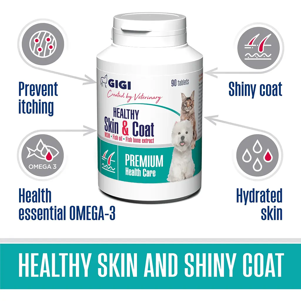 Вітамінно-мінеральна добавка Gigi Healthy Skin & Coat при хронічних дерматитах та для покращення стану шкіри та шерсті 90 таблеток (GIG43056) - фото 2