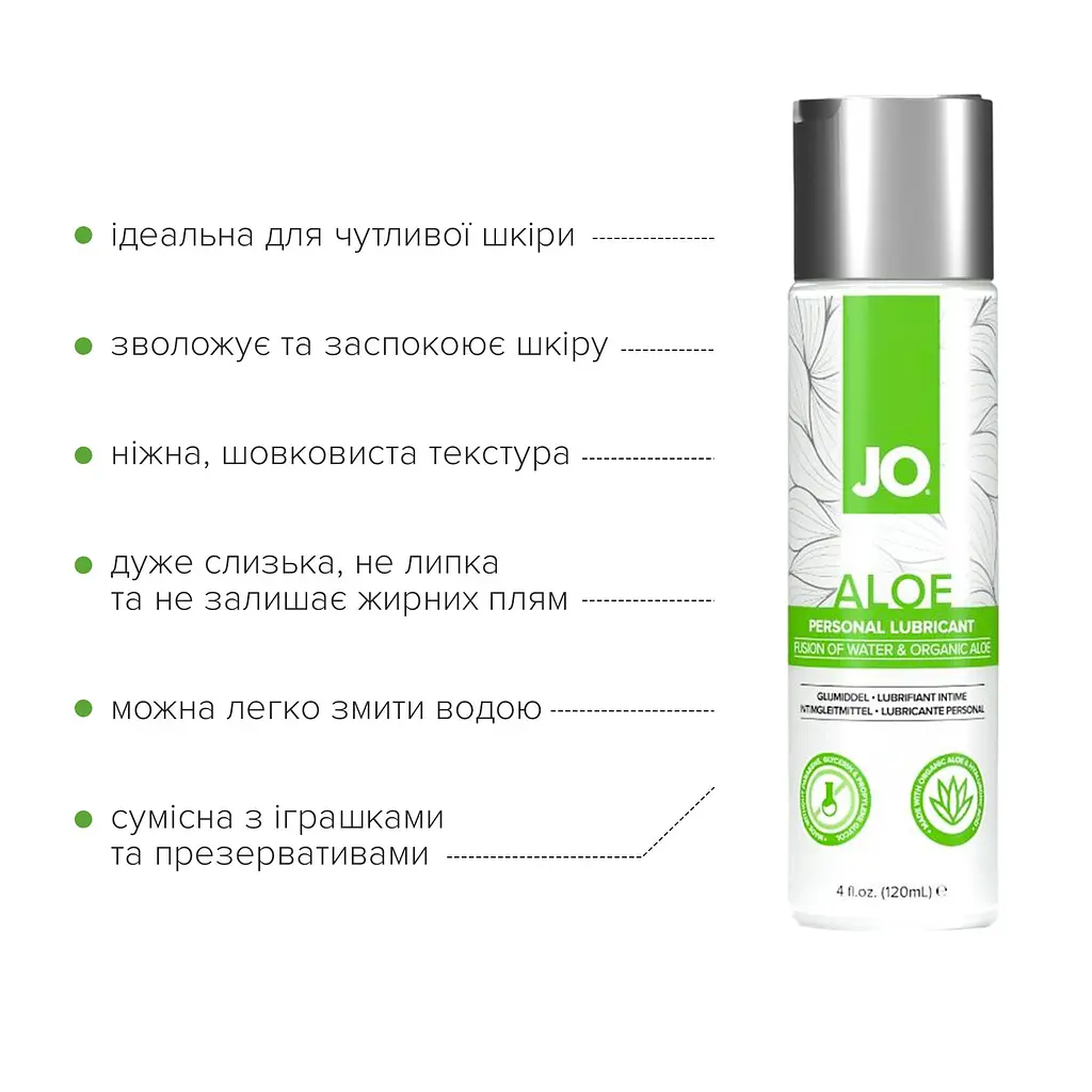 Змазка на водній основі JO H2O Organic Aloe (120 мл), зволожувальний та заспокійливий ефект - фото 2