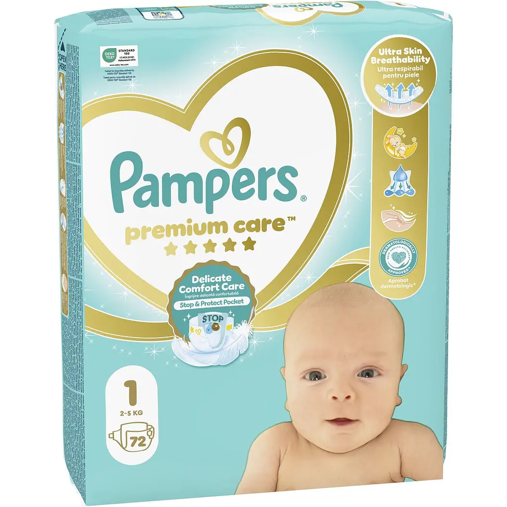 Підгузки Pampers Premium Care Розмір 1 (2-5 кг) 72 шт. - фото 2
