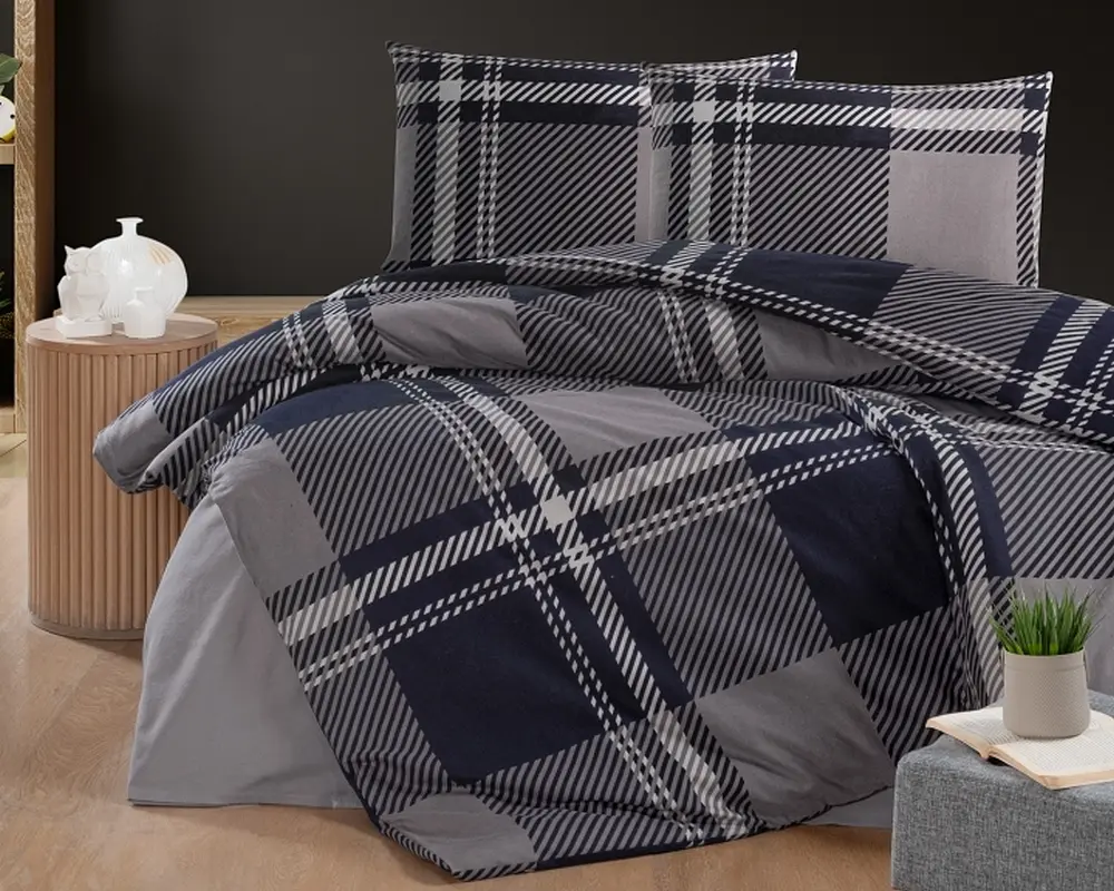 Турецька постільна білизна First Choice фланель Veldor navy blue євро - фото 4