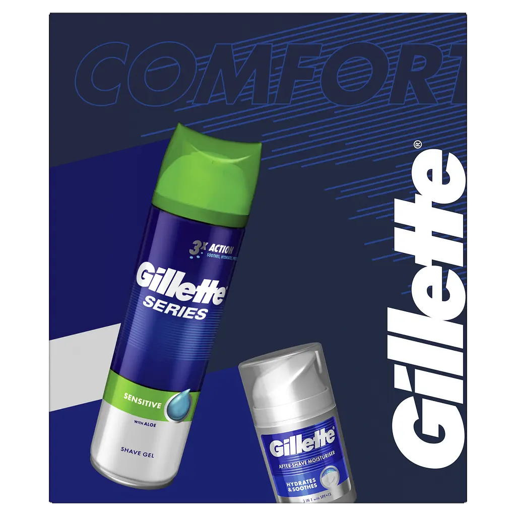 Подарочный набор Gillette: Гель для бритья Series Sensitive Skin Shave Gel For Men 200 мл + Бальзам после бритья 3в1 Мгновенное увлажнение 50 мл - фото 2