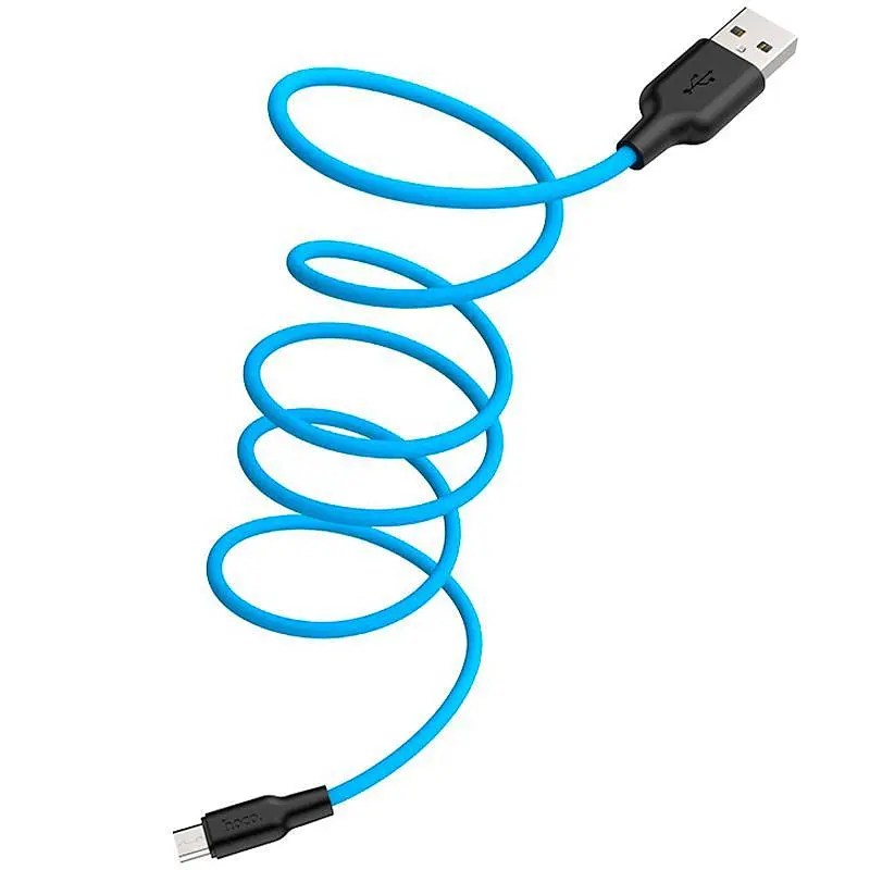 USB Cable Hoco X21 Silicone MicroUSB Black/Blue 1m - фото 2