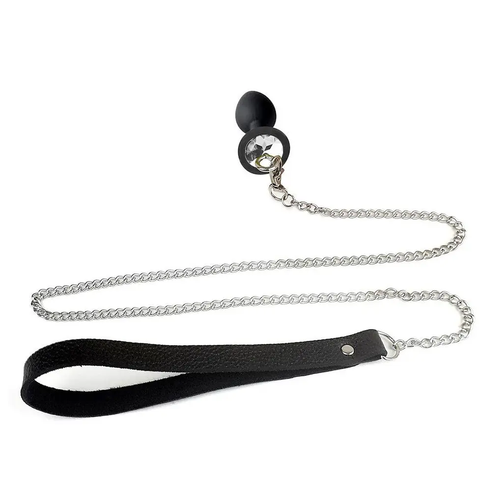 Силіконова анальна пробка Art of Sex Metal Anal Plug with Leash size S з повідцем Black - фото 2